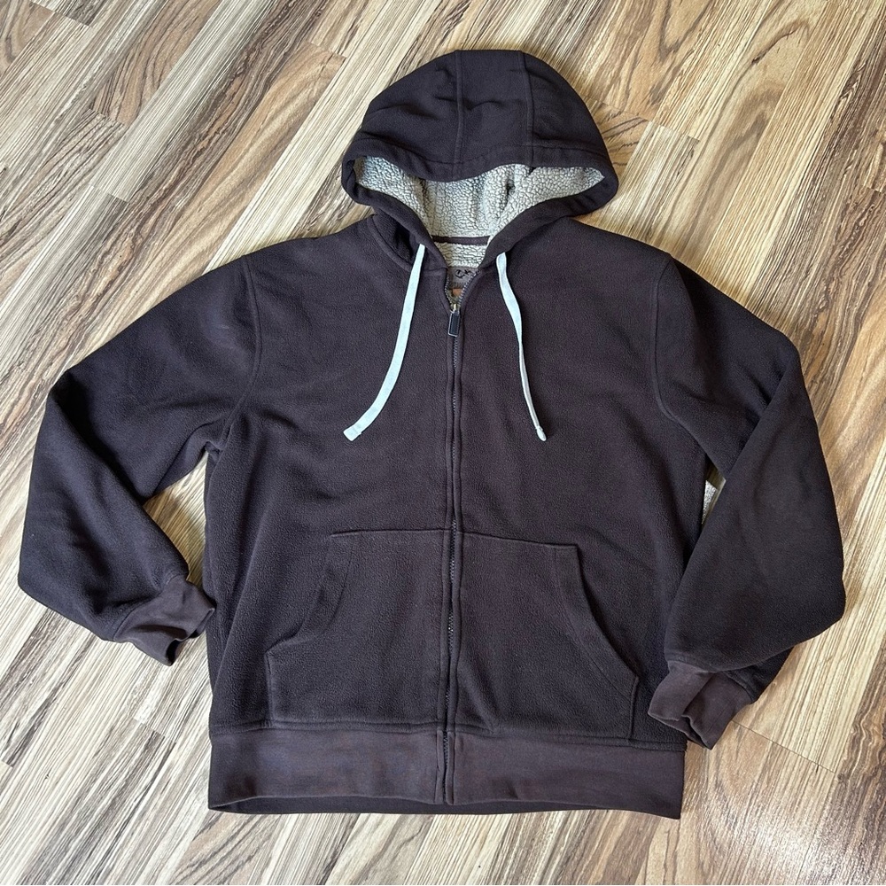 Outdoor Life Mens Sherpa Lined Hooded Heavy Zip Front Sweatshirt Brown Size S/C